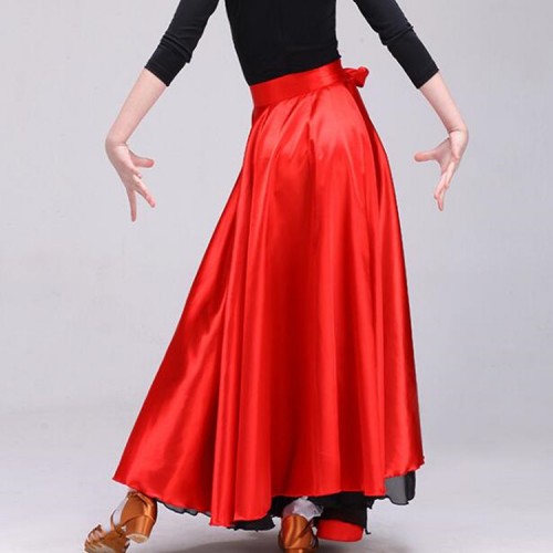 Red flamenco skirt for girls children Spanish bull dancing stage performance   lace up wrap waist skirts 540degree